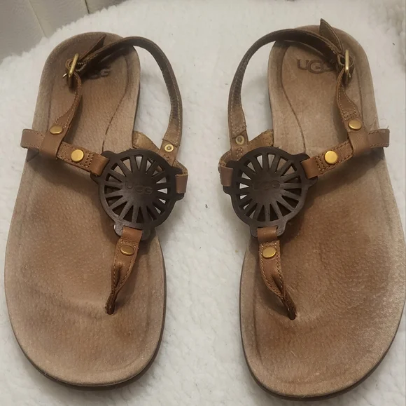 UGG Womens Ayden Thong Sandals Size Color Brown Leather